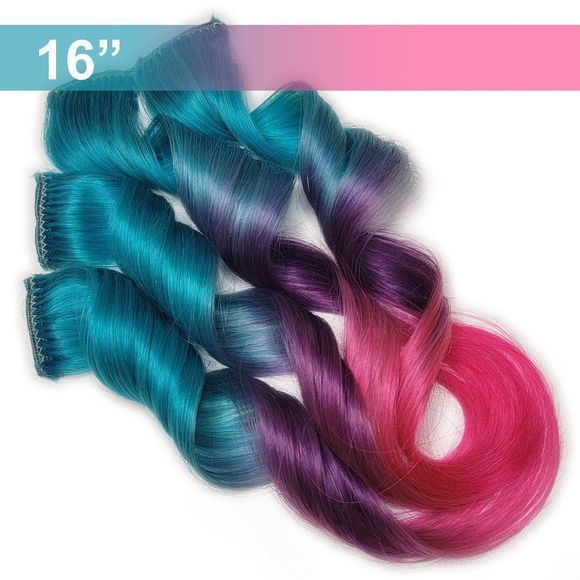 Jessie Marie Studio Accessories - 16 inch Real Human Hair Extensions Clip in Light Blue Unicorn Colored Pastel